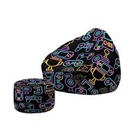 Treer Housse de Pouf Poire Pouf Adulte et Enfants Sac de Haricots + Housses de Repose-Pieds (sans Remplissage) pour Intérieur et Extérieur (70x80+20x30cm,Manette de Jeu 5)