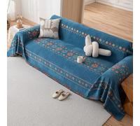 Treer Jeté de Canapé Chenille Grande Taille avec Gland, Style Bohême Couvre Canapé Jete de Canape Réversible Couverture de Canapé d'angle Forme L 1 2 3 4 Places (180x340cm,Bleu foncé)