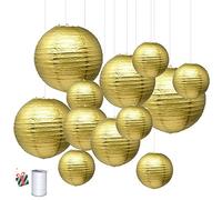 Treer Lanternes de Papier Colorées, 12pcs Décorations Chinoises en Papier Suspendu pour Lanternes à Boule Lampes Fête de Noël Décoration de Mariage (Or)