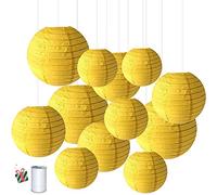Treer Lanternes de Papier Colorées, 12pcs Décorations Chinoises en Papier Suspendu pour Lanternes à Boule Lampes Fête de Noël Décoration de Mariage (Jaune)