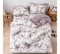 Treer Marbre Housse de Couettes avec 1/2 Taie d'oreiller, Parure de Lit pour 2 Personnes Microfibre Enfant Garçon Simple Double King Nordique Ensemble de Literie (Marbre Brun,180x210cm)