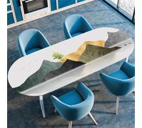Treer Nappe Ovale avec Bord Élastique,Paysage Abstrait Nappe de Table Moderne Lavable,Nappe Essuyable pour Extérieur Intérieur, Nappe Anti Tache, Nappe pour Jardin Cuisine Salon (107x152cm,Gris)