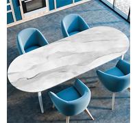 Treer Nappe Ovale Impression Marbre,Nappe de Table avec Bord Élastique,Nappe Essuyable Ovale pour Extérieur Intérieur,Nappe Anti Tache,Nappe Table Jardin Salon (122x183cm/48 x72,Gris)