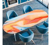 Treer Nappe Ovale Impression Marbre,Nappe de Table avec Bord Élastique,Nappe Essuyable Ovale pour Extérieur Intérieur,Nappe Anti Tache,Nappe Table Jardin Salon (107x173cm/42 x68,Orange)