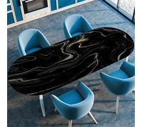 Treer Nappe Ovale Impression Marbre,Nappe de Table avec Bord Élastique,Nappe Essuyable Ovale pour Extérieur Intérieur,Nappe Anti Tache,Nappe Table Jardin Salon (107x183cm/42 x72,Noir)