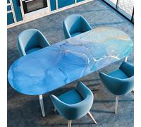 Treer Nappe Ovale Impression Marbre,Nappe de Table avec Bord Élastique,Nappe Essuyable Ovale pour Extérieur Intérieur,Nappe Anti Tache,Nappe Table Jardin Salon (137x183cm/54 x72,Bleu)