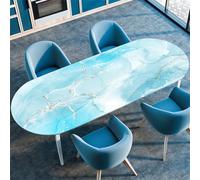 Treer Nappe Ovale Impression Marbre,Nappe de Table avec Bord Élastique,Nappe Essuyable Ovale pour Extérieur Intérieur,Nappe Anti Tache,Nappe Table Jardin Salon (132x229cm/52 x90,Bleu Clair)