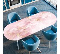 Treer Nappe Ovale Impression Marbre,Nappe de Table avec Bord Élastique,Nappe Essuyable Ovale pour Extérieur Intérieur,Nappe Anti Tache,Nappe Table Jardin Salon (107x152cm/42 x60,Rose)