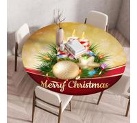 Treer Nappe Ronde, Bougies de Noël Nappes Rondes avec Bord Élastique, Nappe Anti Tache Lavable, Protege Table Exterieur, Table Cloth pour Cuisine Jardin Fête (Or,130cm)