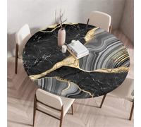 Treer Nappe Ronde, Fluide Abstrait Nappes Rondes avec Bord Élastique, Nappe Anti Tache Lavable, Protege Table Exterieur, Table Cloth pour Cuisine Jardin Fête Table (Noir,130cm)
