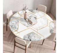 Treer Nappe Ronde, Texture Géométrique Nappes Rondes avec Bord Élastique, Nappe Anti Tache Lavable, Protege Table Exterieur, Table Cloth pour Cuisine Jardin Fête Table (Gris,110cm)