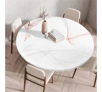 Treer Nappe Ronde, Totem de Marbre Nappes Rondes avec Bord Élastique, Nappe Anti Tache Lavable, Protege Table Exterieur, Table Cloth pour Cuisine Jardin Fête Table (Blanc,140cm)