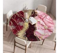 Treer Nappe Ronde, Totem de Marbre Nappes Rondes avec Bord Élastique, Nappe Anti Tache Lavable, Protege Table Exterieur, Table Cloth pour Cuisine Jardin Fête Table (Rouge,140cm)
