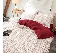 Treer Parure de Lit Géométrique 4 Pièces, 1/2 Personnes Adult Enfant Filles 1 Housse de Couette, 1 Draps de lit et 2 Taies d'oreiller Microfibre Comfortable Respirant (200 * 230cm,Vin Rouge)