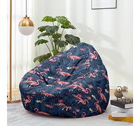 Treer Pouf Poire à imprimé Flamant sans Remplissage Housse de Pouf pour Enfants et Adulte, Tissus Confortable Amovible Lavable Couverture de Fauteuil de Pouf Intérieur (80x90cm,Bleu Gris)