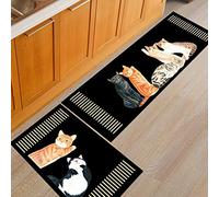 Treer Tapis de Cuisine Antidérapant et Lavable, Créatif Impression de Chat Interieur Paillasson d'Entrée Devant Evier Tapis de Sol Tapis pour Chambre à Coucher,Salon (40x60cm,Cinq Chats)