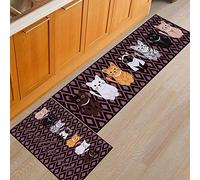Treer Tapis de Cuisine Antidérapant et Lavable, Créatif Impression de Chat Interieur Paillasson d'Entrée Devant Evier Tapis de Sol Tapis pour Chambre à Coucher,Salon (50x160cm,Sept Chats)