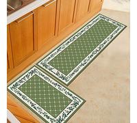Treer Tapis de Cuisine Imprimé Plaid Rétro, Antidérapant et Lavable en Machine Entrée Devant Evier Tapis de Sol Tapis pour Chambre à Coucher, Salon (Vert,50x80cm)