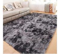 Treer Tapis Salon Shaggy Poil Long, Lavable Design Moderne Anti-Dérapant Chaise Canapé Natte pour Intérieur, Séjour, Chambre, Couloir, Cuisine, Bureau, Tapis carré (Gris foncé,80 * 160cm)