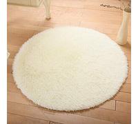 Treer Tapis Salon Shaggy Poil Long Ronde, Tapis de Yoga Lavable Design Moderne Anti-Dérapant Chaise Canapé Natte pour Intérieur, Séjour, Chambre, Couloir, Cuisine (Blanc,60cm)