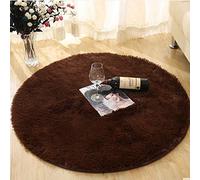 Treer Tapis Salon Shaggy Poil Long Ronde, Tapis de Yoga Lavable Design Moderne Anti-Dérapant Chaise Canapé Natte pour Intérieur, Séjour, Chambre, Couloir, Cuisine (Marron,100cm)