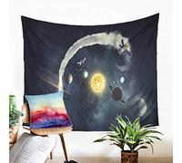 Treer Tapisserie Murales Tissus, Ciel étoilé Tapestry Décor Art Hippie Chambre Salon Dortoir Tenture Lit Couverture Nappe Serviette de Plage Yoga Indienne (200x150cm,Planète)
