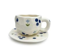 TREEWOO Ensemble tasse à café et soucoupe en céramique peinte à la main, style coréen, cappuccino, latte, tasse à thé irrégulière pincée à la main, 236,8 g