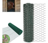 Treillis hexagonal - 25 m - 50 cm de haut - Clôture de jardin - Grillage métallique - Largeur de maille 25 mm - Grillage métallique vert revêtu de PVC - Pour lapin, lapin, petit animal, volière,