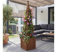 Treillis HWC-Q18, bac à fleurs, jardinière, support pour plantes grimpantes, en bois ®, 168 x 40 x 40 cm ~ brun foncé