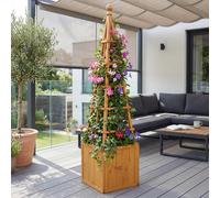 Treillis HWC-Q18, bac à fleurs, jardinière, support pour plantes grimpantes, en bois ®, 168 x 40 x 40 cm ~ couleur naturelle