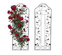 Treillis Relaxdays, lot x2, Motif Oiseaux, 110 x 38 cm, Support Plantes grimpantes, Fixation Murale, Acier Noir