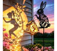 Tremdwoto Lampe Arrosoir Solaire avec Piquet Lapin & Motifs Fée Papillon Fleur - Guirlande LED Cascade pour Jardin Extérieur, Terrasse, IP65 - Cadeau Maman Femme Anniversaire