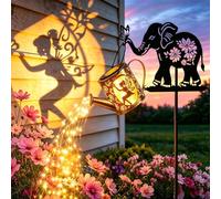Tremdwoto Lampe Solaire Arrosoir Jardin Avec Piquet Éléphant & Papillons Fées, Fleurs, Guirlande Lumineuse Cascade Pour Terrasse Jardin - Ip65 Étanche, Cadeau Maison Anniversaire
