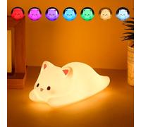 Tremdwoto Veilleuse Enfant,7 couleurs Veilleuse Chat,Veilleuse Bébé Lampe de Chevet Minuterie 1/3 Heure,Kawaii Veilleuse Déco Chambre ，Cadeaux et surprises pour garçons et filles