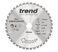 Trend CraftPro Negative Hook Cross-Cutting Thin Kerf TCT Saw Blade, 254mm x 40 Teeth x 30mm Bore, Tungsten Carbide Tipped, CSB/CC25440T