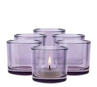 TREND FOR HOME Bougeoir Verre Violet H: 8 cm Ø 9 cm Lot de 6 Photophore Bougie Chauffe Plat Bougeoir en Verre Coloré Recipient Bougie Flottante Rond Bougeoir Mariage, 250 ML, Luna
