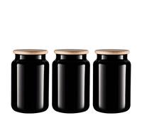 TREND FOR HOME Lot de 3 Bocaux Conservation Verre Noir 900 ml Hermétique Pot avec Cavec Couvercle en Bois Conteneurs pour la Salle de Bains Récipient de l'Écouvillon, H: 15 cm, ⌀ 10 cm, Carissa