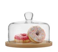 TREND FOR HOME Plateau Aperitif Ø 22 cm H: 16.2 cm Fait à la Main Cloche en Verre avec Socle en Bois Plateau Fromage Cloche Verre Soufflé Plateau de Service Dessert Gâteau, Euphoria