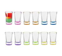 TREND FOR HOME Verres à Shot Verre Shooter Verre de Vodka Liqueur Apero Transparent avec Base Colorée, Sécurité au Lave Vaisselle, Collection Lexi Rainbow Blast, Capacité 30 ml, Lot de 12