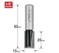 Trend Fraise droite 2 flûtes, queue 1/2 pouce, Ø 15 mm, TCT | Fraise des rainures nettes dans le bois, diamètre de coupe 15 mm, queue 1/2 pouce TR40DX1/2TC
