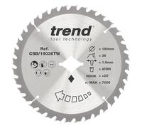 Trend Lame ATBR scie circulaire bois sans fil 190 mm, 36 dents TCT | Coupe le bois proprement avec alésage diamant, angle +25° et finition fine, CSB/19036TW