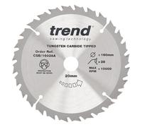 Trend Lame circulaire bois 160 mm, alésage 20 mm, 28 dents TCT | Coupe proprement le bois pour finitions moyennes, avec un trait de 2,2 mm et un angle d’attaque +15°, dents TCT, CSB/16028A