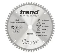 Trend lame de scie à onglet 184 mm, 60 dents TCT, alésage 16 mm | Coupe des coupes très fines pour scies à onglet sur batterie, trait de scie 1,6 mm et crochet -5°, CSB/CC18460T