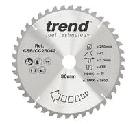 Trend Lame de scie à onglet 250 mm, TCT, alésage 30 mm, 42 dents, -5° | Coupe des coupes transversales nettes dans le bois, 42 dents TCT, trait de scie 3 mm, -5° crochet CSB/CC25042
