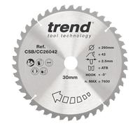 Trend Lame de Scie à Onglet pour Bois, 260 mm de Diamètre, 30 mm d'Alésage, 42 Dents, TCT, 2,6 mm de Trait de Scie, -5° Crochet, CSB/CC26042