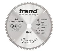 Trend Lame de Scie à Onglet pour Bois, 305 mm de Diamètre, 30 mm d'Alésage, 96 Dents, TCT, 2,5 mm de Trait de Scie, -5° Crochet, CSB/CC30596