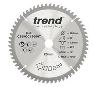 Trend Lame de scie à onglet sans fil 190 mm, alésage 20 mm, 60 dents TCT | Coupe des quers fins dans le bois, 60 dents TCT, trait de scie 1,9 mm et crochet -5° CSB/CC19060T