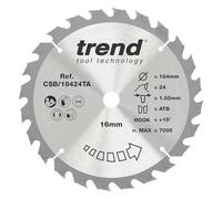 Trend Lame de scie circulaire 184 mm, alésage 16 mm, 24 dents TCT +18° | Coupe le bois proprement avec 24 dents TCT pour une coupe de finition moyenne, CSB/18424TA