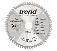 Trend Lame de scie circulaire 190 mm, 60 dents, alésage 30 mm, TCT | Coupe le bois avec une finition extra fine grâce aux 60 dents TCT, alésage 30 mm, crochet +10° CSB/19060TB