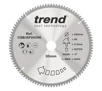 Trend Lame de Scie Circulaire Aluminium & Plastique, 260 mm de Diamètre, 30 mm d'Alésage, 96 Dents, TCT, 2,8 mm de Trait de Scie, -6° Crochet, CSB/AP26096